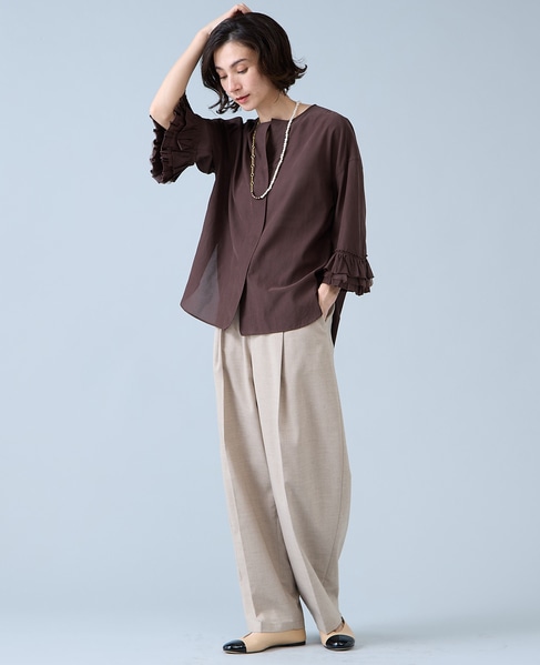 フリルスリーブスキッパーブラウス 詳細画像 ブラウン 6