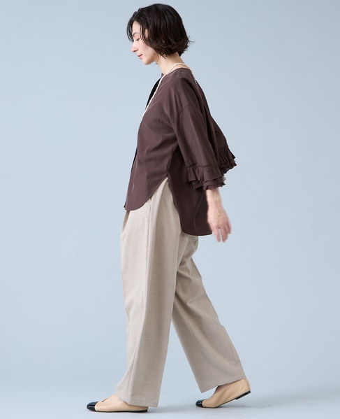 フリルスリーブスキッパーブラウス 詳細画像 ブラウン 8