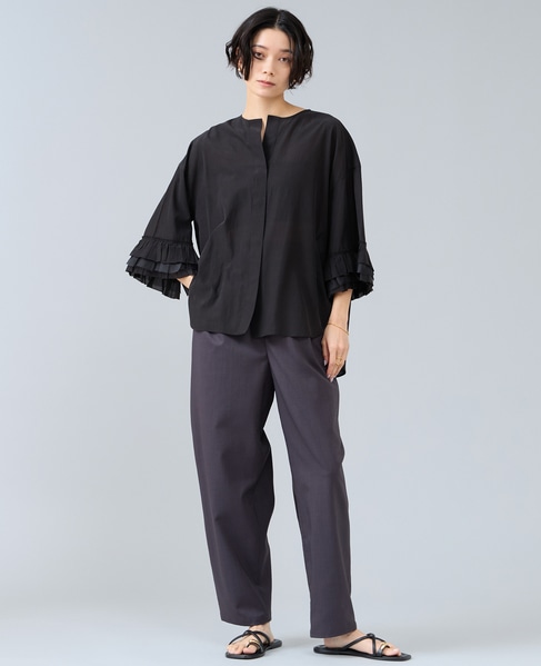 フリルスリーブスキッパーブラウス 詳細画像 ブラック 2