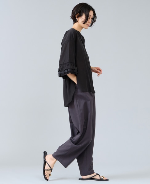 フリルスリーブスキッパーブラウス 詳細画像 ブラック 3