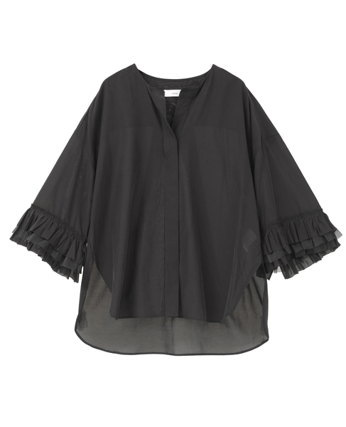 フリルスリーブスキッパーブラウス 詳細画像 ブラック 5