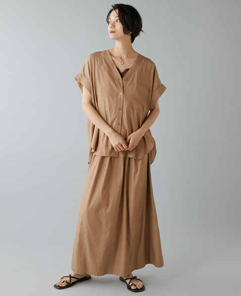 フレンチスリーブギャザーブラウス 詳細画像 キャメル 2