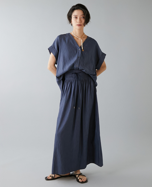 フレンチスリーブギャザーブラウス 詳細画像 ネイビー 3