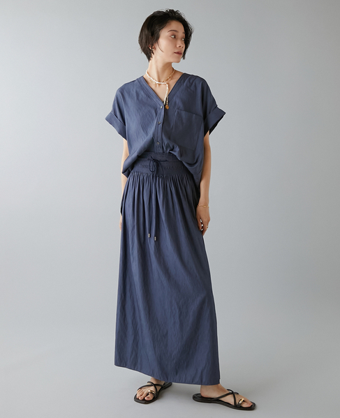 フレンチスリーブギャザーブラウス 詳細画像 ネイビー 4