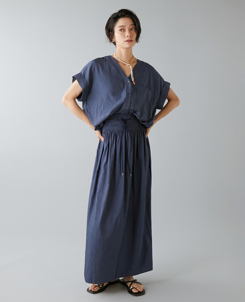 フレンチスリーブギャザーブラウス 詳細画像 ネイビー 5