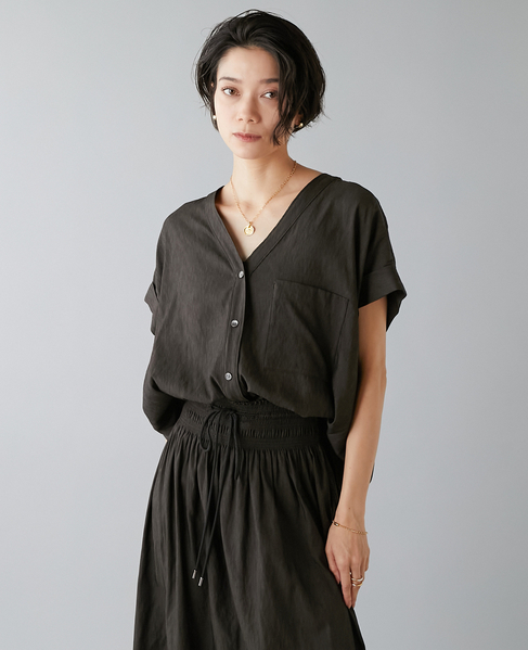 フレンチスリーブギャザーブラウス 詳細画像 スミクロ 1