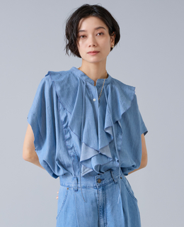 シアーデニムフリルブラウス