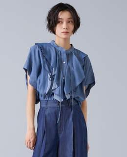 シアーデニムフリルブラウス