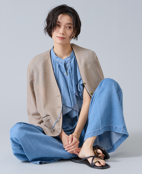 シアーデニムフリルブラウス 詳細画像 ライトブルー 10