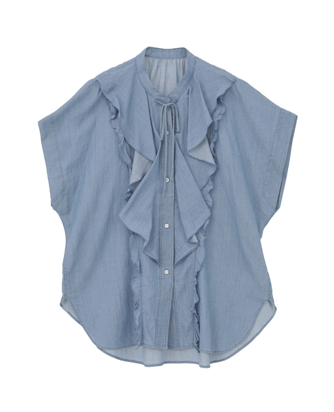 シアーデニムフリルブラウス 詳細画像 ライトブルー 11