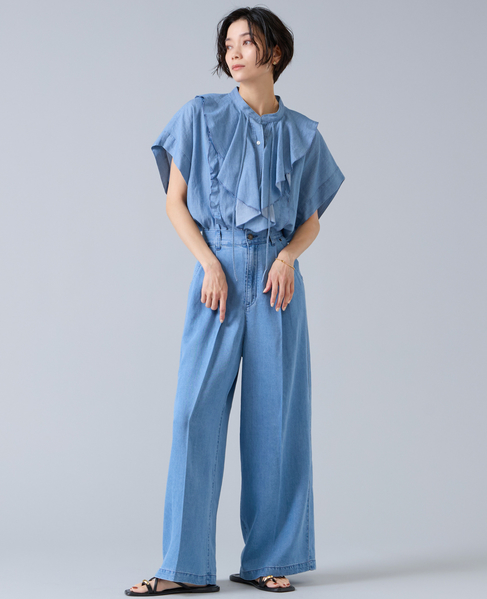 シアーデニムフリルブラウス 詳細画像 ライトブルー 4