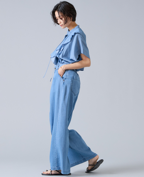 シアーデニムフリルブラウス 詳細画像 ライトブルー 6