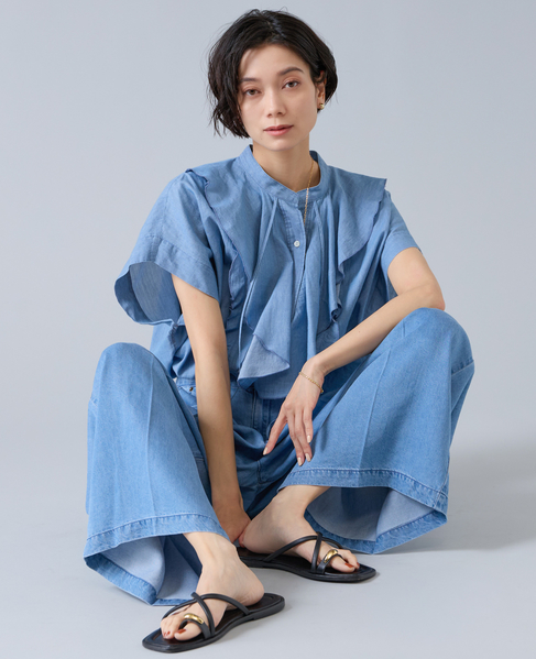 シアーデニムフリルブラウス 詳細画像 ライトブルー 8