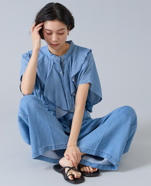 シアーデニムフリルブラウス 詳細画像 ライトブルー 9