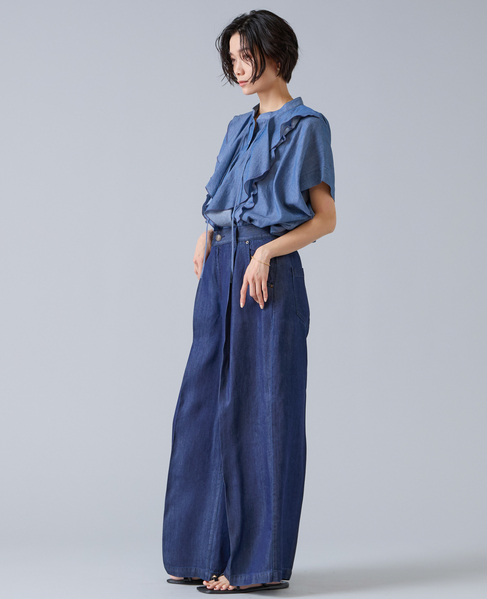 シアーデニムフリルブラウス 詳細画像 ネイビー 2