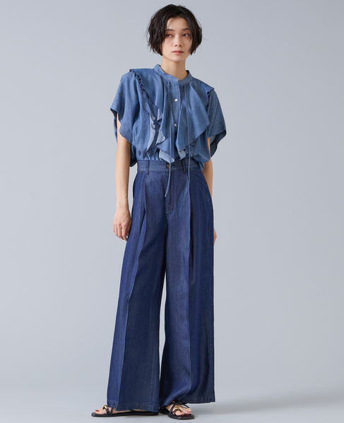 シアーデニムフリルブラウス 詳細画像 ネイビー 4