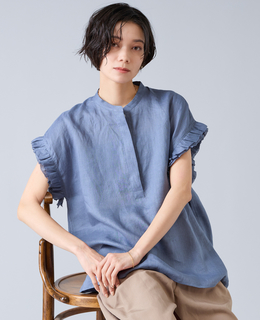 【定番】リネンギャザースリーブブラウス