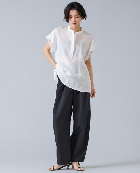 【定番】リネンギャザースリーブブラウス 詳細画像 ホワイト 3