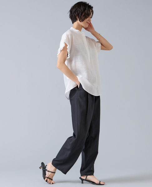 【定番】リネンギャザースリーブブラウス 詳細画像 ホワイト 5