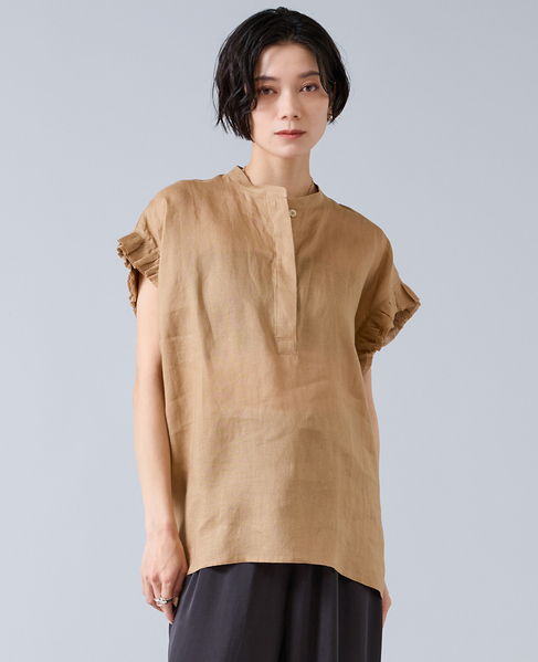 【定番】リネンギャザースリーブブラウス 詳細画像 ベージュ 1