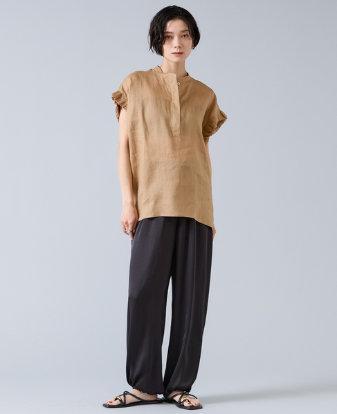 【定番】リネンギャザースリーブブラウス 詳細画像 ベージュ 2