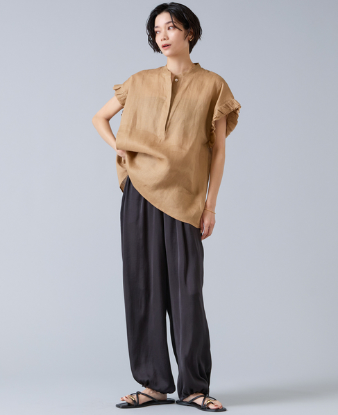 【定番】リネンギャザースリーブブラウス 詳細画像 ベージュ 3