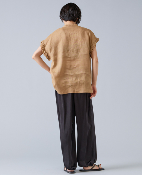 【定番】リネンギャザースリーブブラウス 詳細画像 ベージュ 6