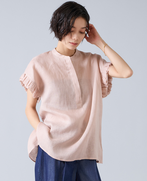 【定番】リネンギャザースリーブブラウス 詳細画像 ライトピンク 1