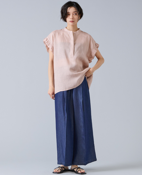 【定番】リネンギャザースリーブブラウス 詳細画像 ライトピンク 2