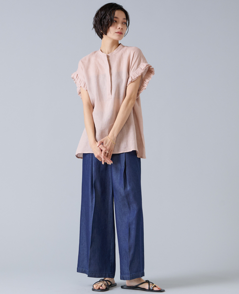 【定番】リネンギャザースリーブブラウス 詳細画像 ライトピンク 3