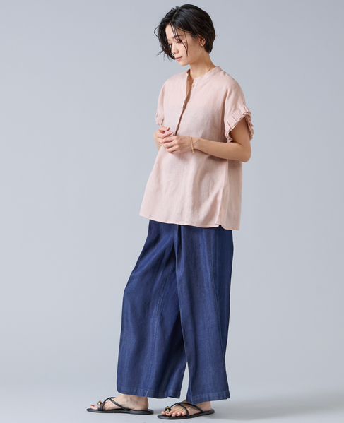 【定番】リネンギャザースリーブブラウス 詳細画像 ライトピンク 4