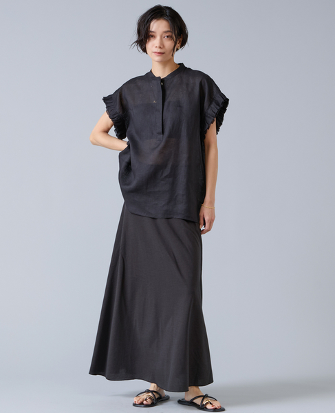 【定番】リネンギャザースリーブブラウス 詳細画像 ブラック 3