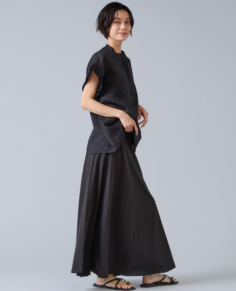 【定番】リネンギャザースリーブブラウス 詳細画像 ブラック 4