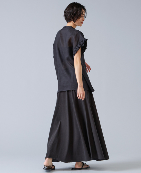 【定番】リネンギャザースリーブブラウス 詳細画像 ブラック 5