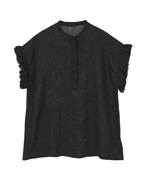 【定番】リネンギャザースリーブブラウス 詳細画像 ブラック 6