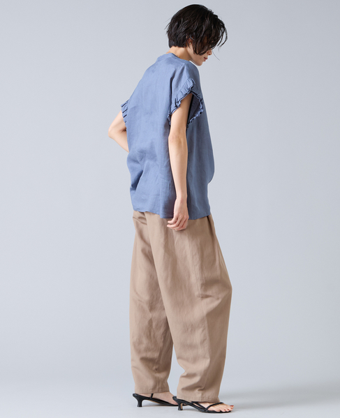 【定番】リネンギャザースリーブブラウス 詳細画像 ブルー 6