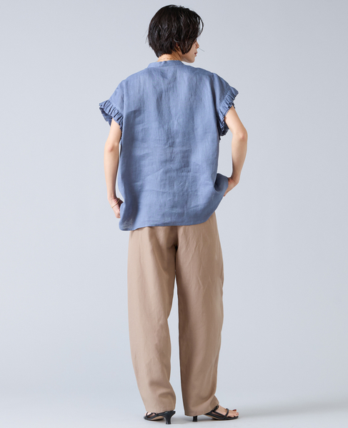 【定番】リネンギャザースリーブブラウス 詳細画像 ブルー 7