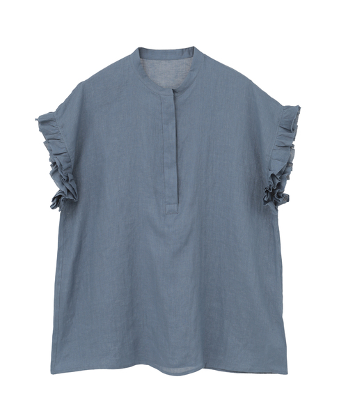 【定番】リネンギャザースリーブブラウス 詳細画像 ブルー 9