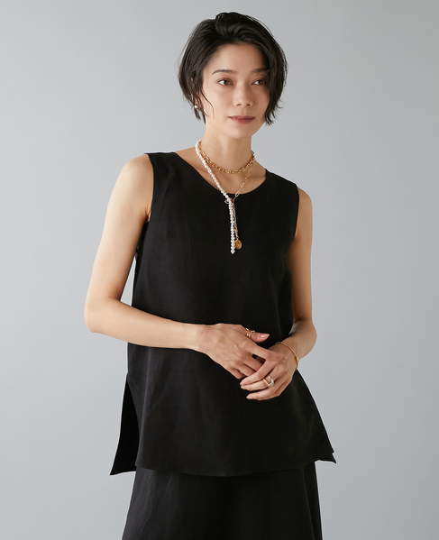 レーヨン/リネンノースリーブプルオーバー 詳細画像 ブラック 1