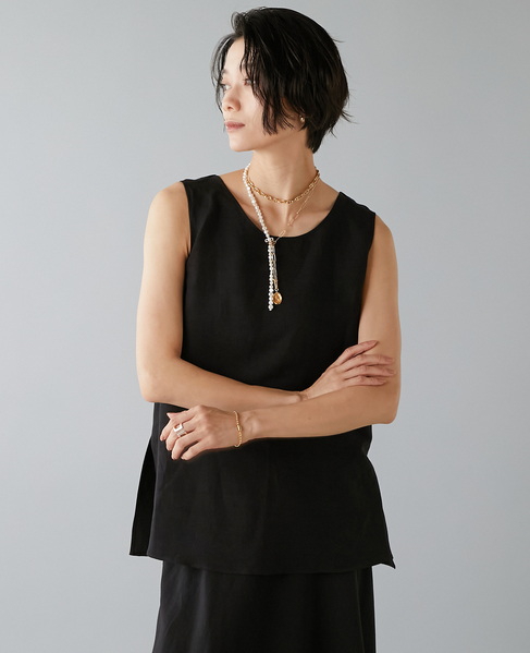 レーヨン/リネンノースリーブプルオーバー 詳細画像 ブラック 3