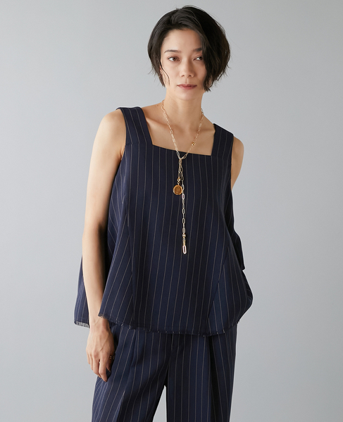 麻調ノースリーブブラウス 詳細画像 ネイビー 1