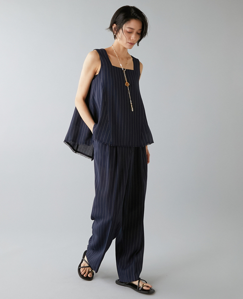 麻調ノースリーブブラウス 詳細画像 ネイビー 3