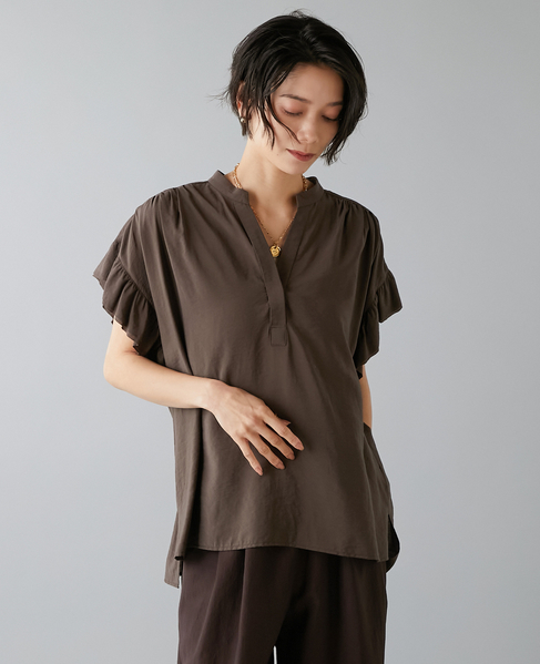 袖フリルブラウス 詳細画像 ブラウン 1