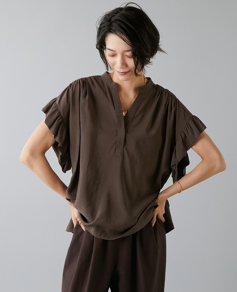 袖フリルブラウス 詳細画像 ブラウン 2
