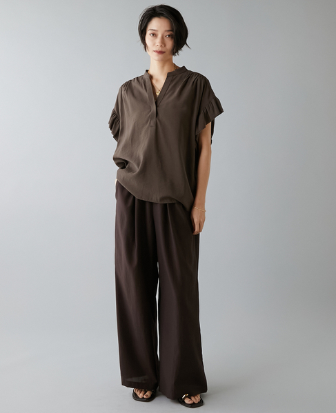 袖フリルブラウス 詳細画像 ブラウン 4