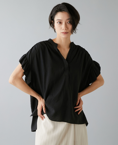 袖フリルブラウス 詳細画像 ブラック 2