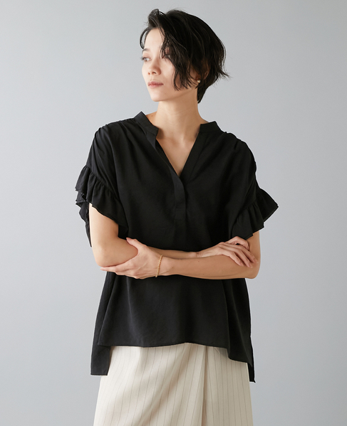袖フリルブラウス 詳細画像 ブラック 3