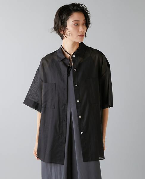 コットンオーガンジーシアーシャツ 詳細画像 ブラック 2