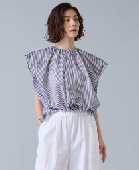 シアーフリルブラウス 詳細画像 ネイビー&times;ホワイト 1