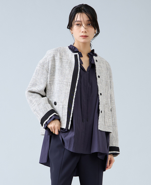 ノーカラーツイードジャケット 詳細画像 ホワイト×ブラック 1